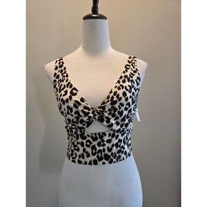 Old Navy Leopard Twist Front Bikini Top M NWT Cutout Animal Print Swim22 Y2K